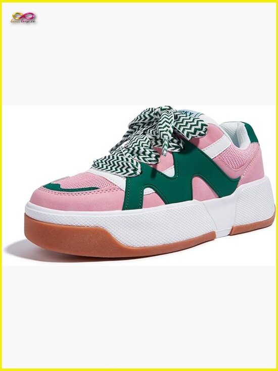 Shoes - Platform Fashion Sneakers Lace Up Casual Faux Leather Comfortable Thick Sole